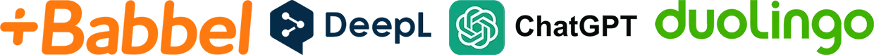 Duolingo, Babbel, DeepL, ChatGPT logos Duolingo, Babbel, DeepL, ChatGPT logos